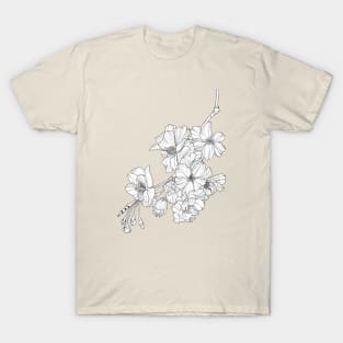 Sakura Cherry Blossom Flower Monoline Illustration T-Shirt